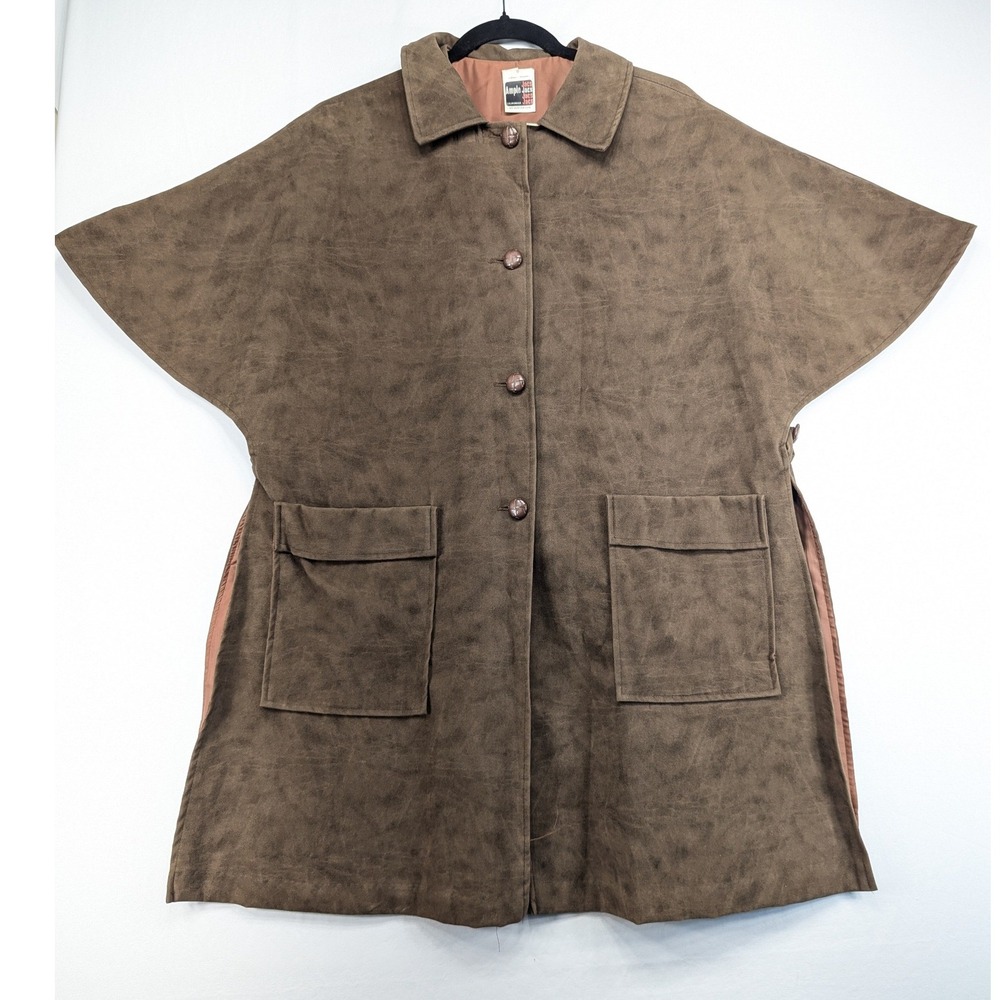 Vintage Ample Jacks Brown Faux Suede Cape Jacket 70s Batwing Button Front